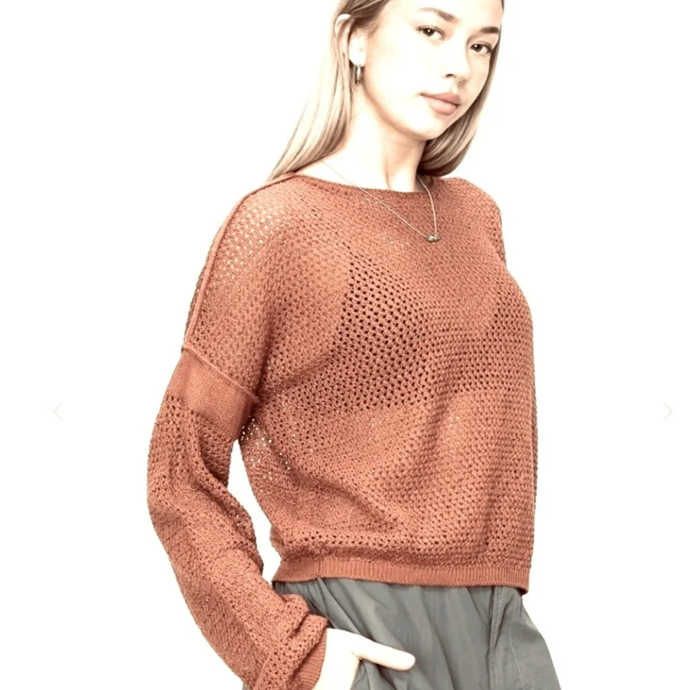 Zara Acrylic Cable Knit Sweater in Rust Size Small